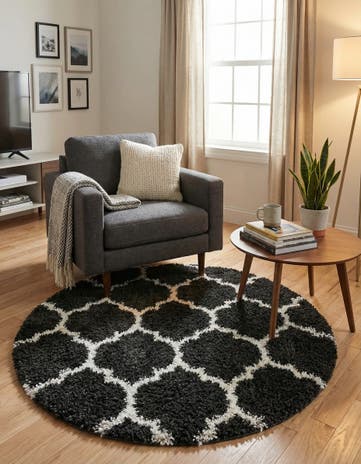 Black and White Athena Shag Round Rug