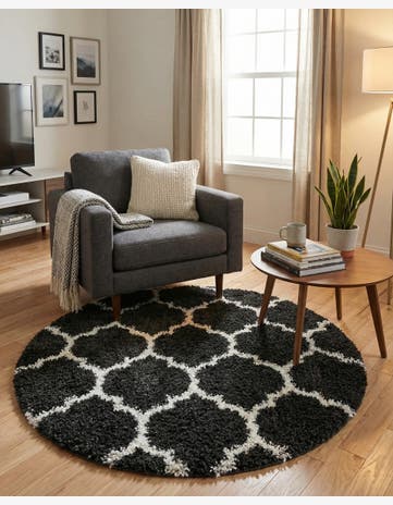 Black and White Lagom Shag Round Rug