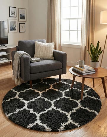 Black and White Athena Shag Round Rug