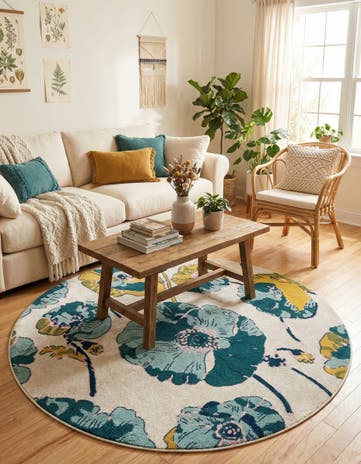 White Bloom Round Rug