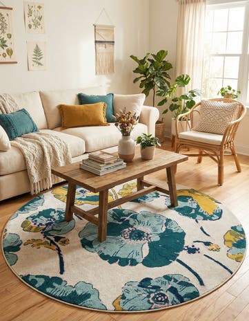 White Bloom Round Rug