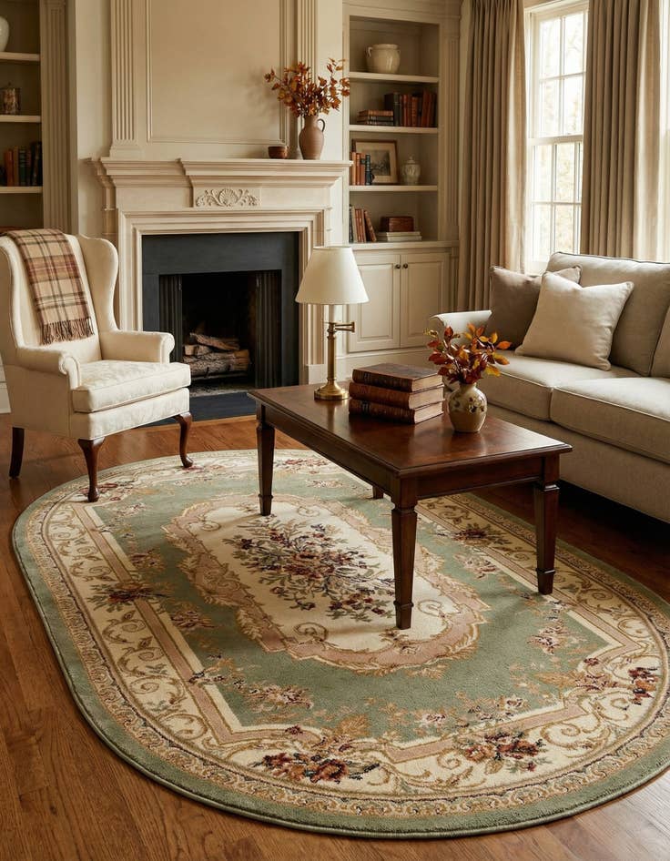 Detail image of 5' 3 x 8' Classic Aubusson Oval Rug