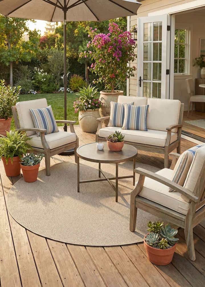 7' 10 x 7' 10 Easy-Clean Solid Indoor / Outdoor Round Rug