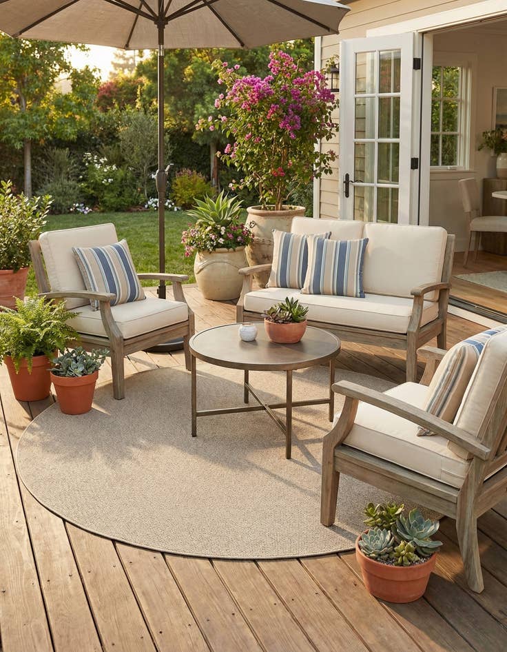 Detail image of 7' 10 x 7' 10  Washable Solid Indoor / Outdoor Round Rug