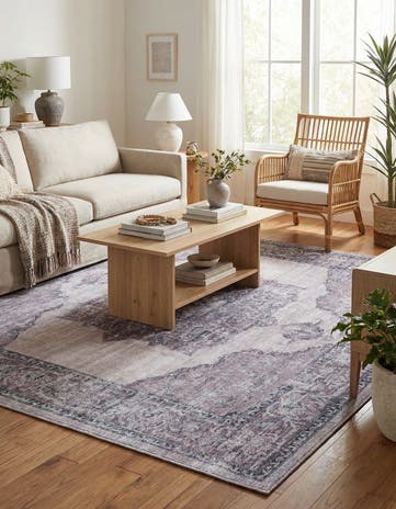 Ivory and Gray Washable Mangata Square Rug