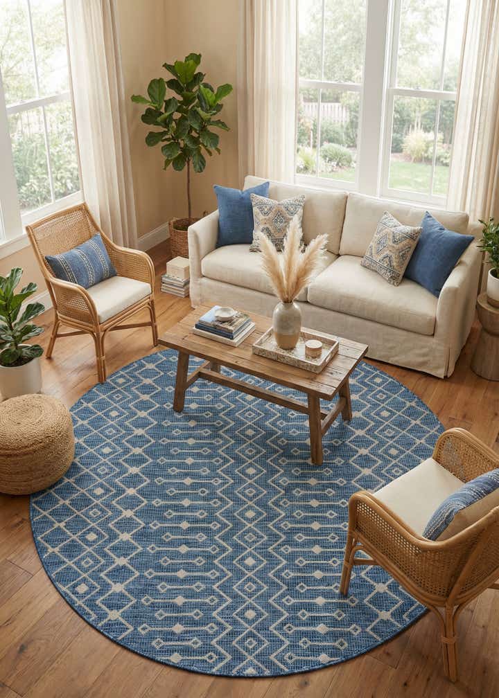7' x 7' Easy-Clean Trellis Indoor / Outdoor Round Rug