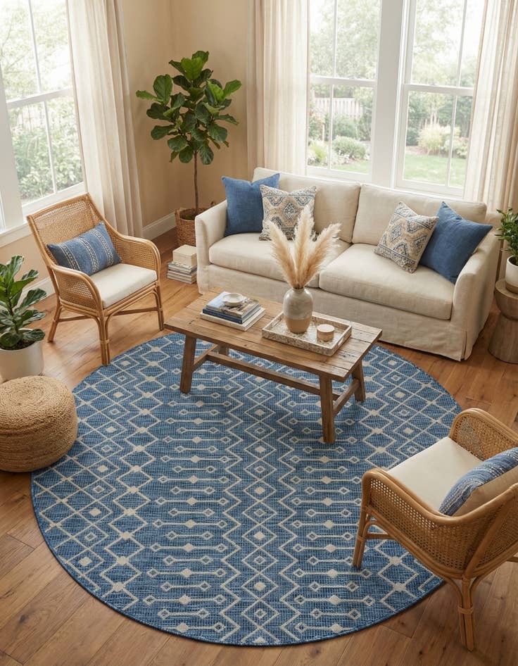 Detail image of 7' x 7' Easy-Clean Trellis Indoor / Outdoor Round Rug