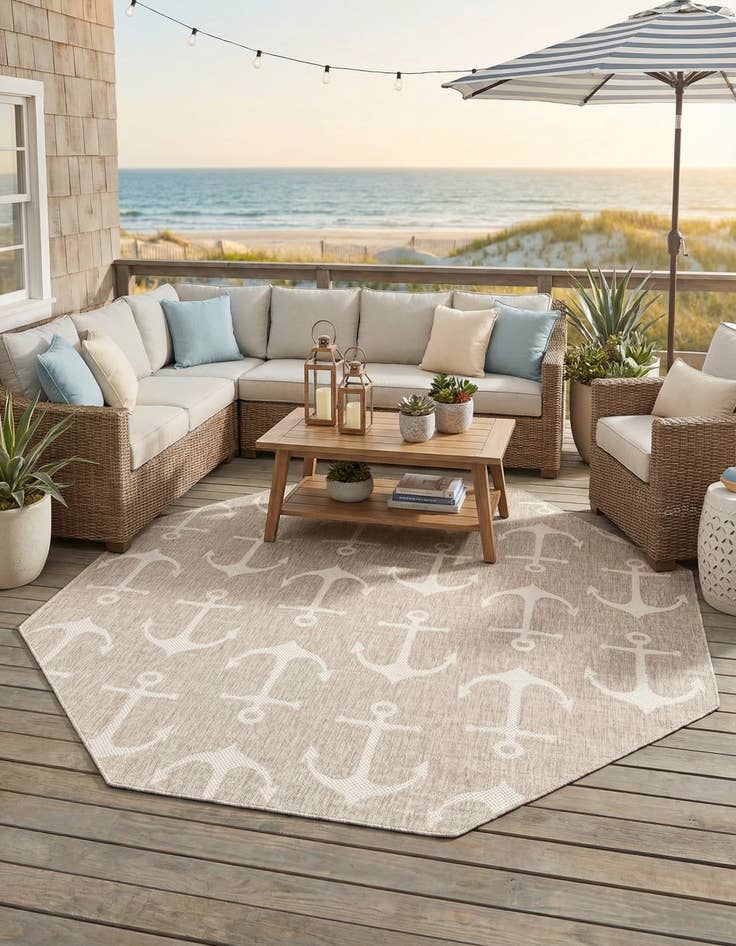 Detail image of  7' 10 x 7' 10  Washable Coastal Indoor / Outdoor Octagon Rug