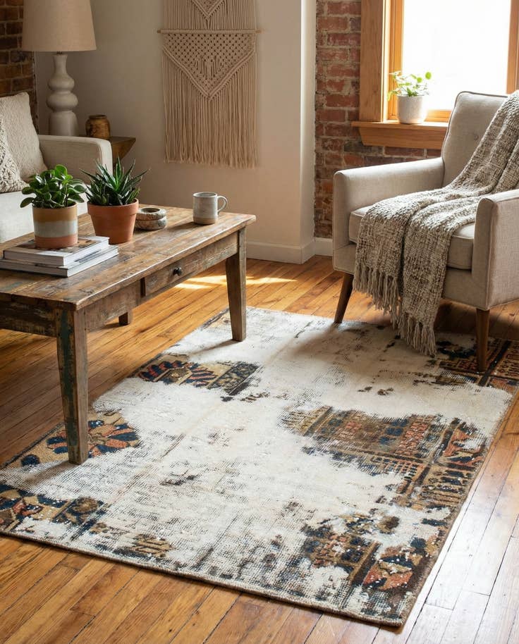 Detail image of 3' 2 x 4' 5 Hand Knotted Ultra Vintage Persian Wool Rug