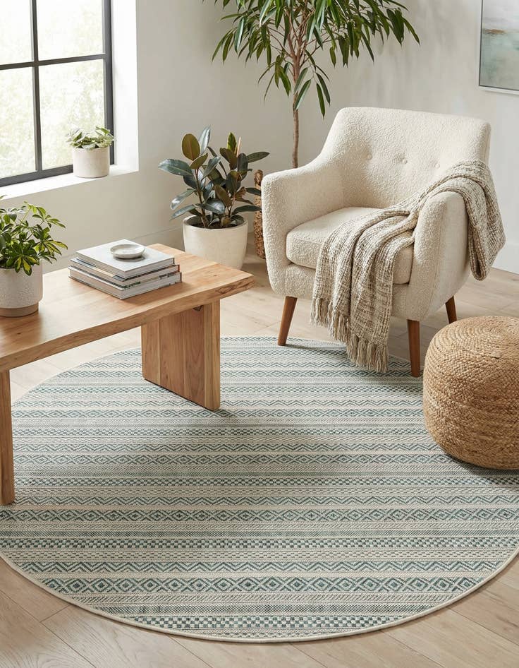 Detail image of 5' 3 x 5' 3 Easy-Clean Striped Indoor / Outdoor Round Rug