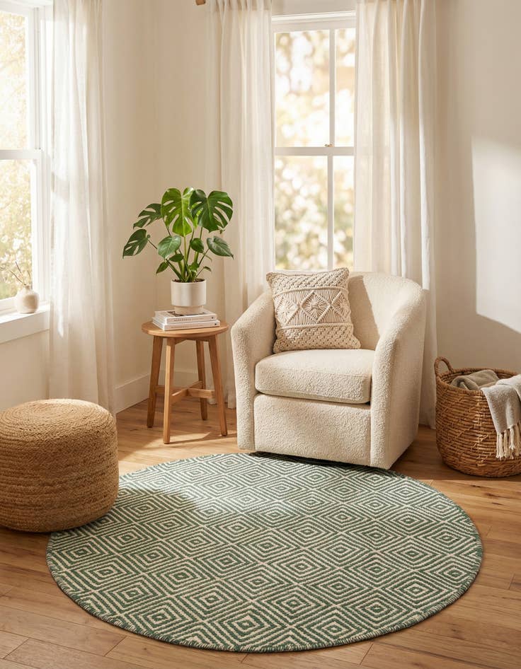 Detail image of 3' 1 x 3' 1 Geo Trellis Flatweave Round Rug