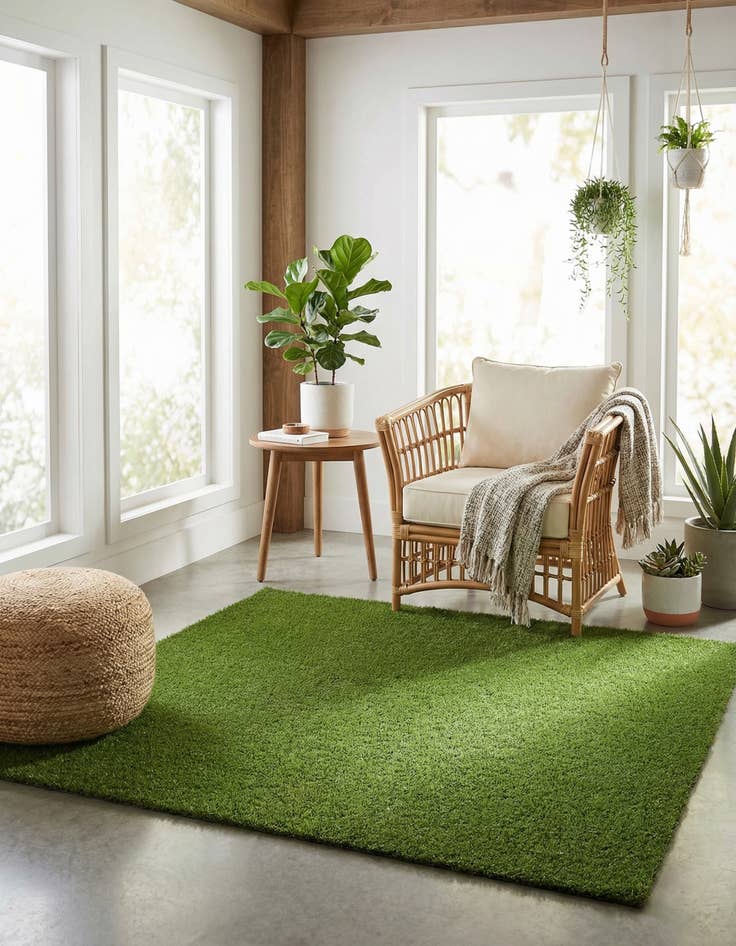 Detail image of 7' 10 x 7' 10  Washable Grass Indoor / Outdoor Square Rug