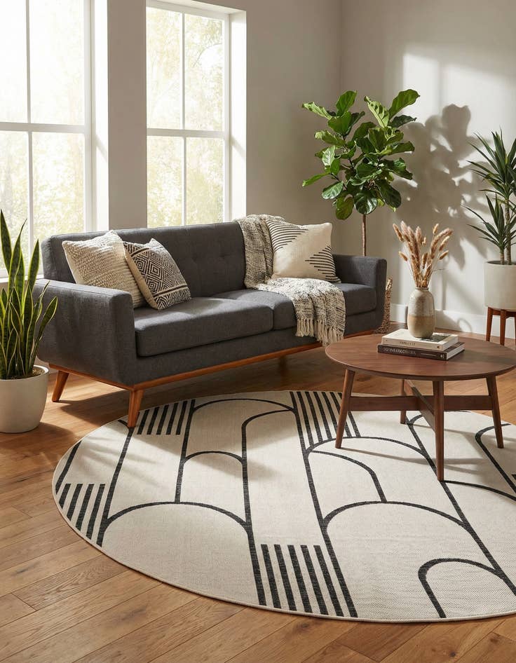 Detail image of 7' 10 x 7' 10  Washable Modern Indoor / Outdoor Round Rug