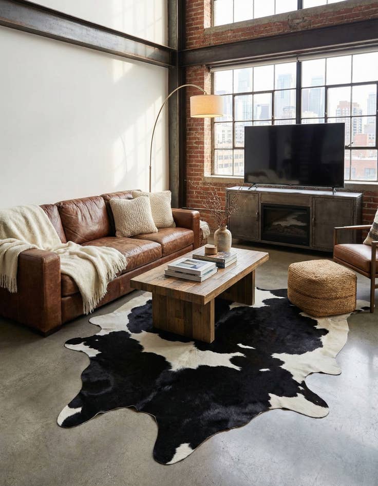 Detail image of 6' 2 x 6' 10 Cowhide Leather Rug