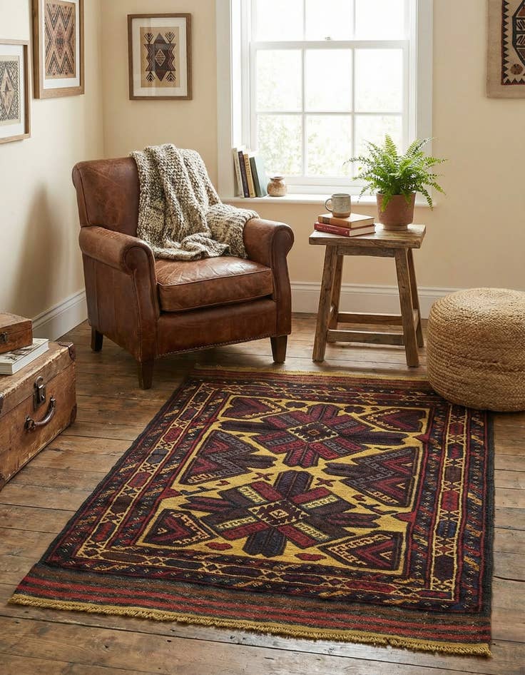 Detail image of  3' 1 x 4' 4  Hand Knotted Sumak Wool Rug