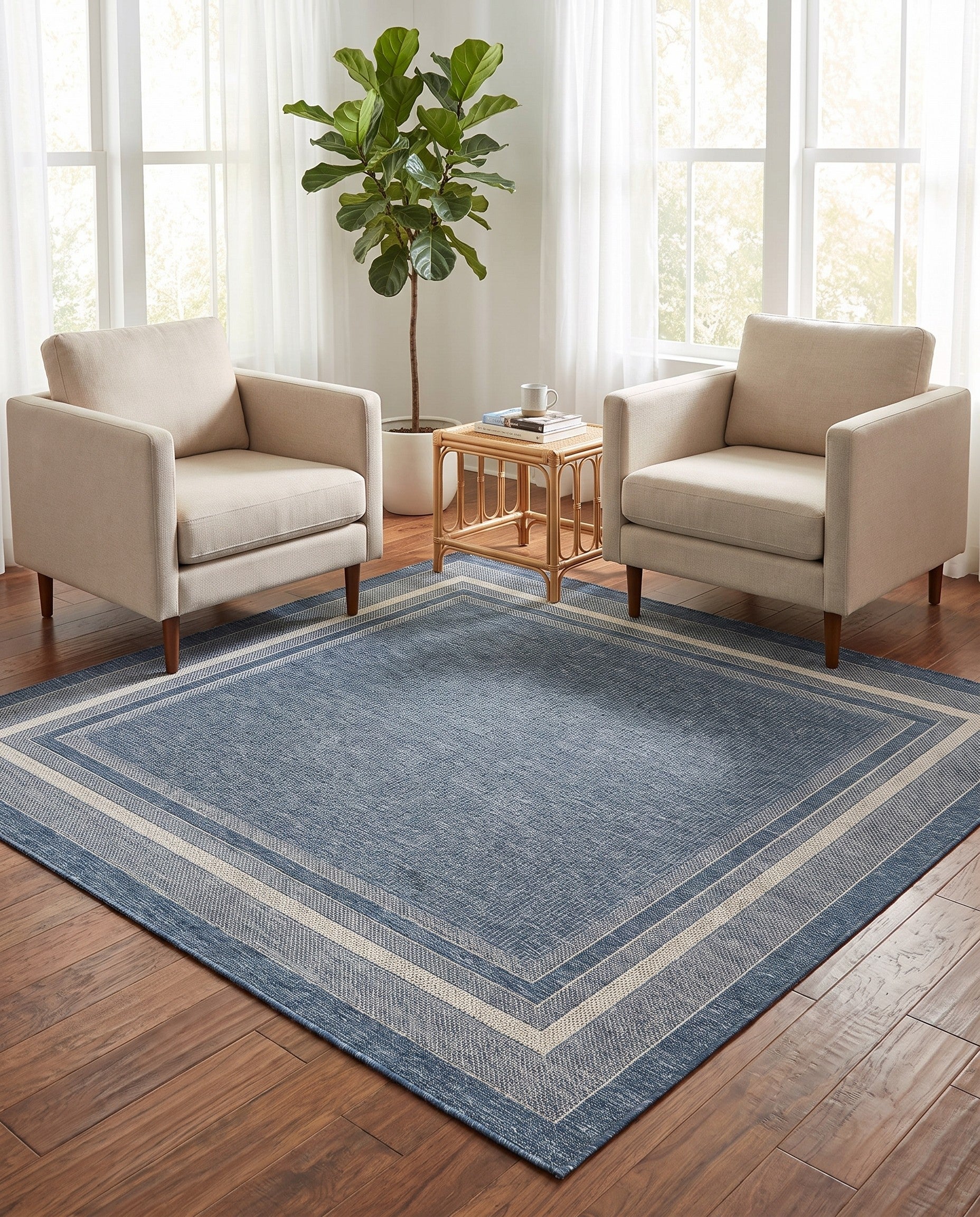 6' x 6' Easy-Clean Border Indoor / Outdoor Square Rug