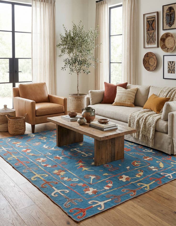 Detail image of 5' 10 x 7' 2  Hand Woven Kilim Suzani Wool Rug