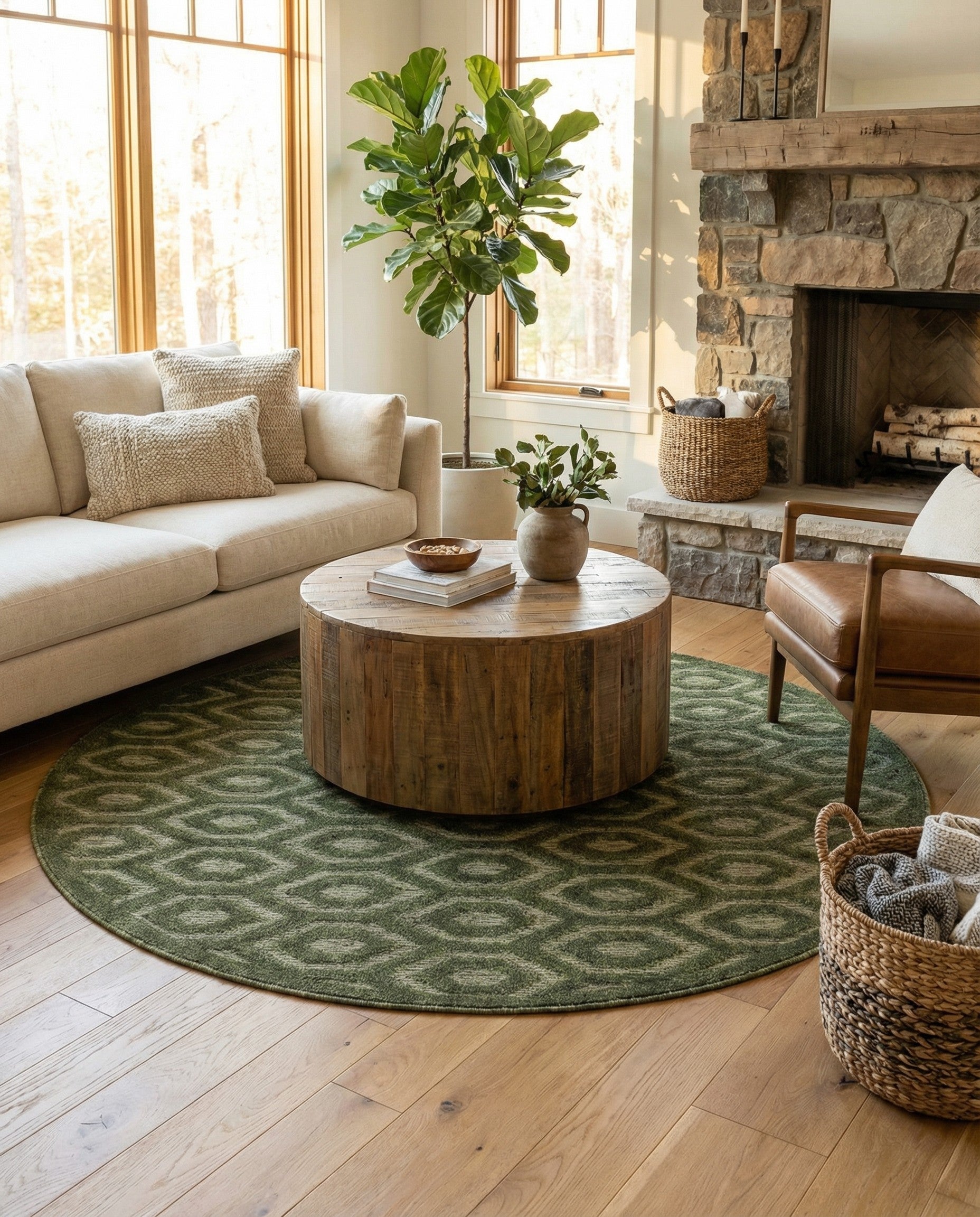 7' x 7' Easy-Clean Trellis Textured Indoor / Outdoor Round Rug