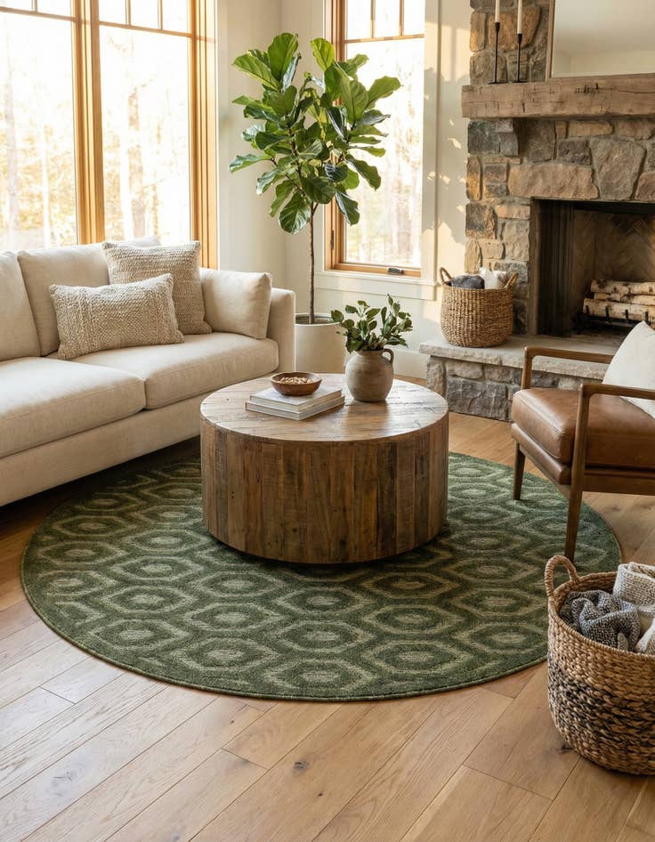 Detail image of 7' x 7' Easy-Clean Trellis Textured Indoor / Outdoor Round Rug