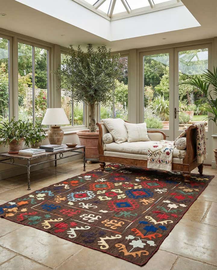 6' 4 x 9' 3 Hand Woven Kilim Suzani Wool Rug