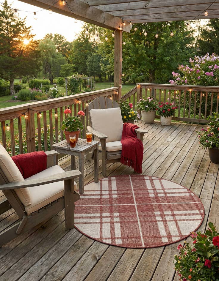 Detail image of 3' x 3'  Washable Checkered Indoor / Outdoor Round Rug