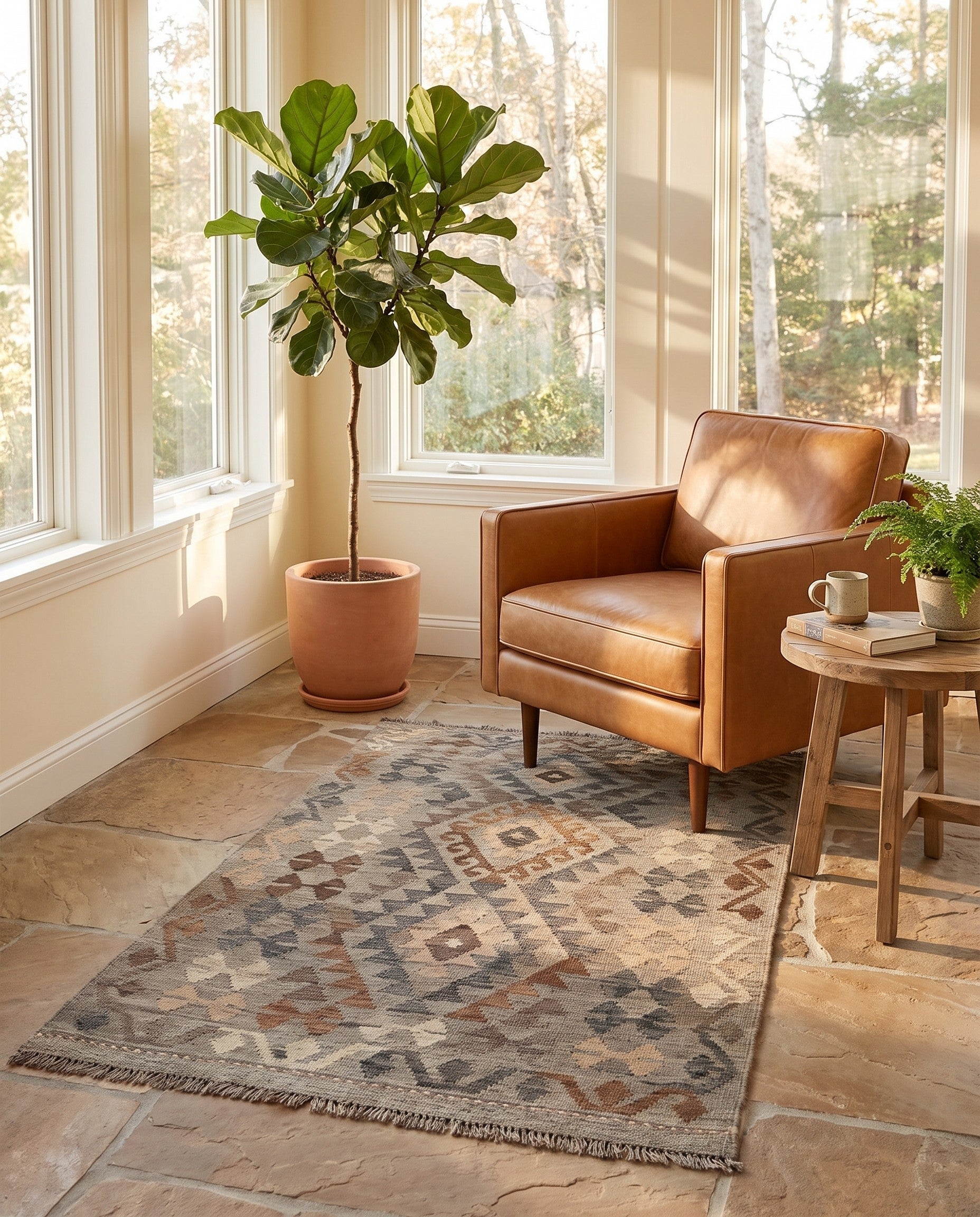 3' 3 x 5' 11 Hand Woven Kilim Maymana Wool Rug