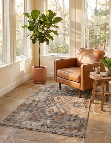 3' 3 x 5' 11 Hand Woven Kilim Maymana Wool Rug