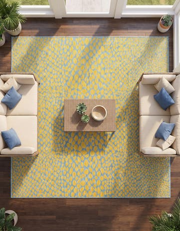Yellow and Aqua Easy-Clean Jill Zarin Cape Town Indoor / Outdoor Square Rug