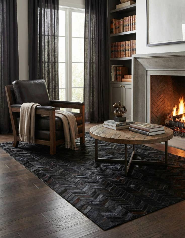 Detail image of 5' 1 x 8' Cowhide Leather Rug