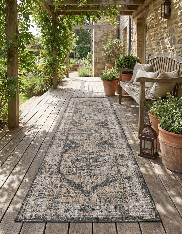 Detail image of 2' 7 x 12'  Washable Traditional Indoor / Outdoor Runner Rug