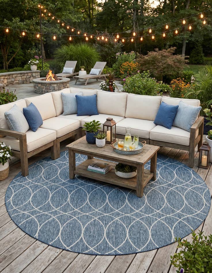 Detail image of 10' x 10' Easy-Clean Trellis Indoor / Outdoor Round Rug