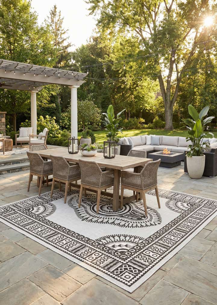 13' x 13' Easy-Clean Traditional Indoor / Outdoor Square Rug