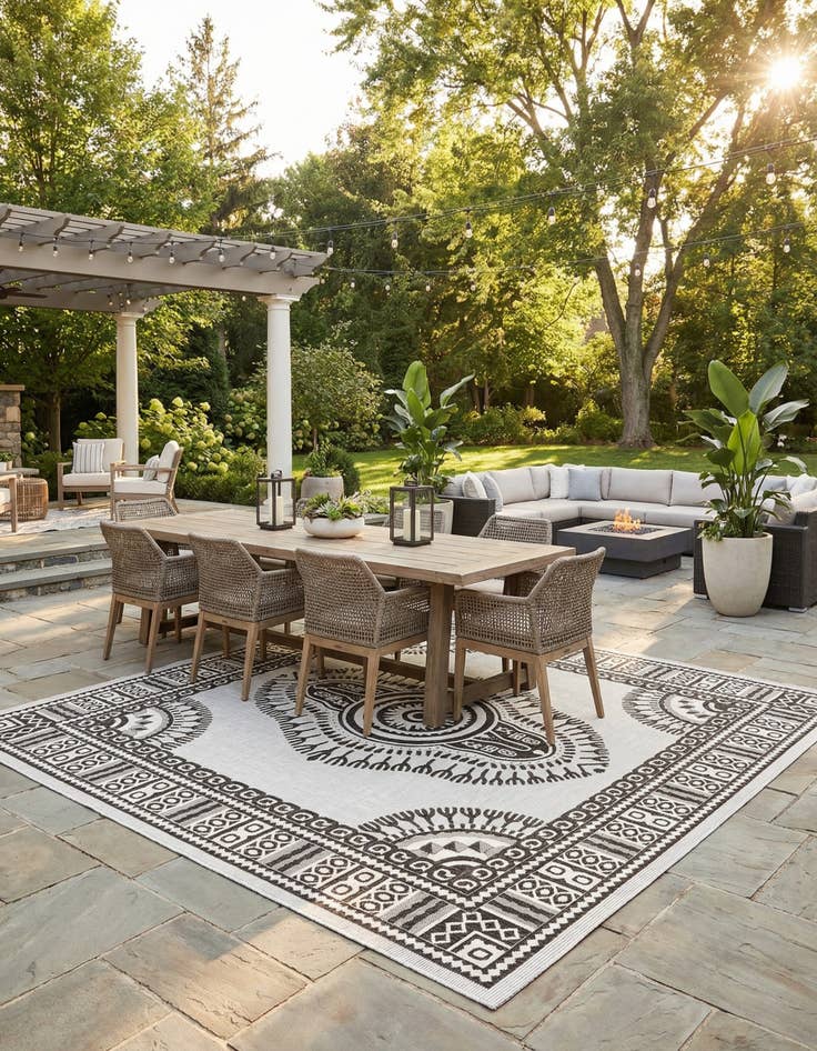 Detail image of 13' x 13' Easy-Clean Traditional Indoor / Outdoor Square Rug