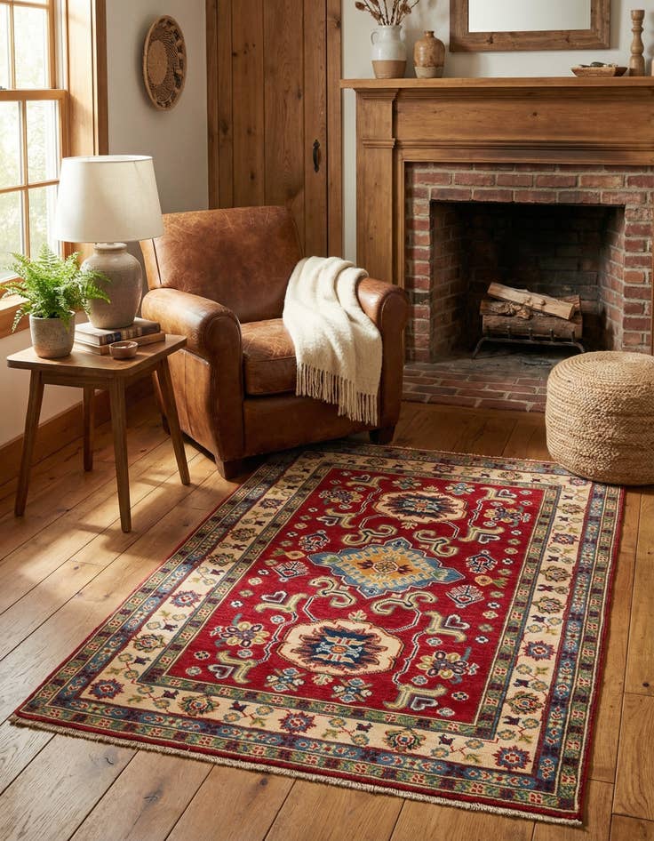 Detail image of 3' 5 x 4' 10  Hand Knotted Kazak Rug