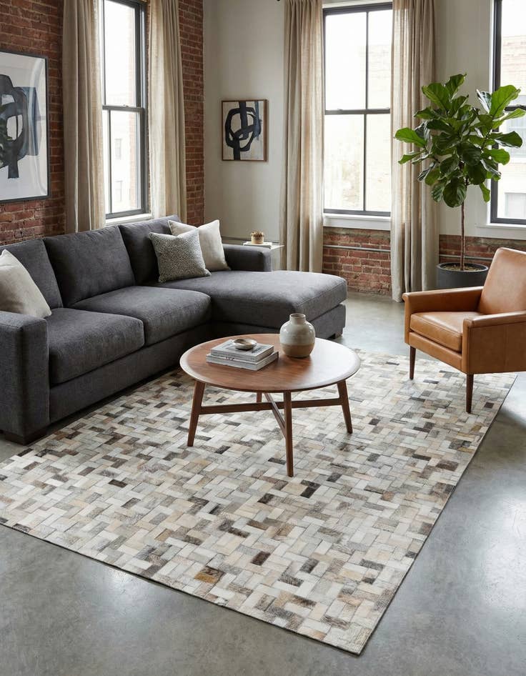 Detail image of  4' 7 x 6' 7 Cowhide Stocks Rug