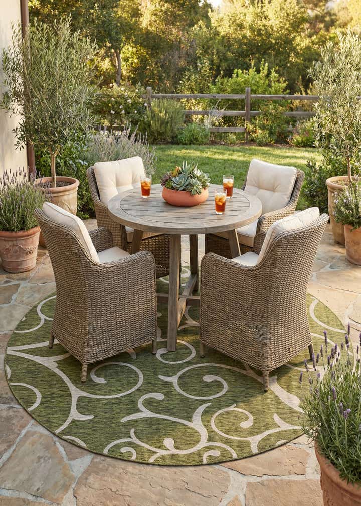 10' 8 x 10' 8 Easy-Clean Botanical Indoor / Outdoor Round Rug