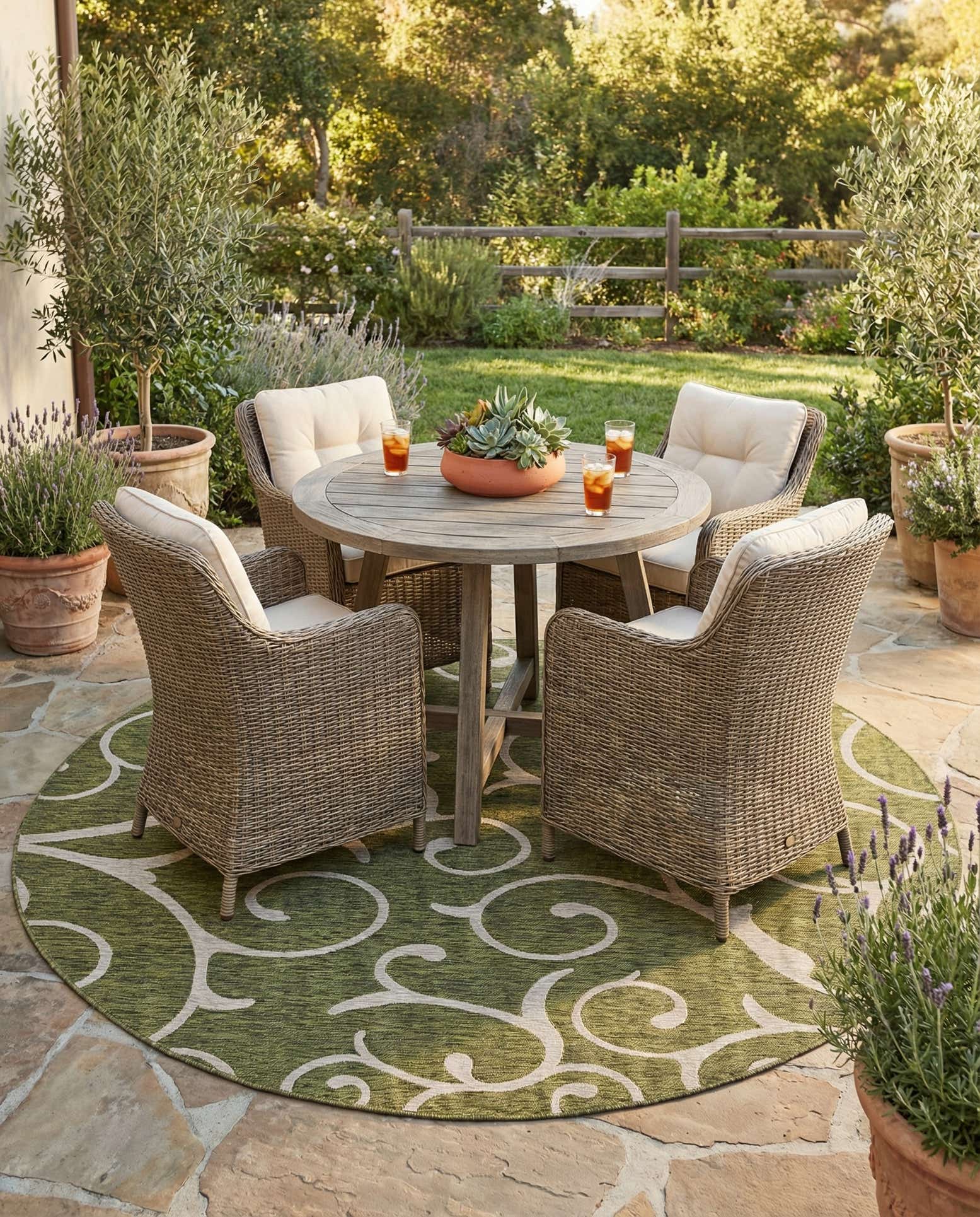 10' 8 x 10' 8 Easy-Clean Botanical Indoor / Outdoor Round Rug