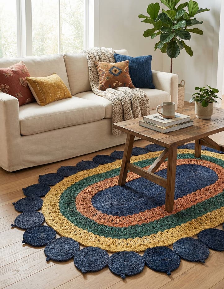 4' 1 x 6' 1 Handmade Braided Jute Oval Rug