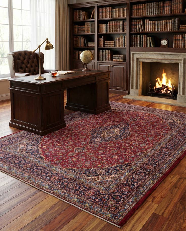 Detail image of 9' 6 x 13' Hand Knotted Mashad Persian Wool Rug
