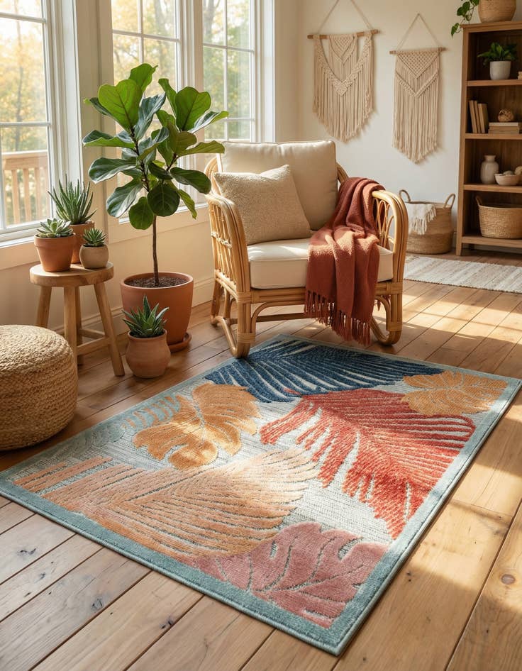Detail image of  2' 2 x 3'  Washable Botanical Indoor / Outdoor Rug
