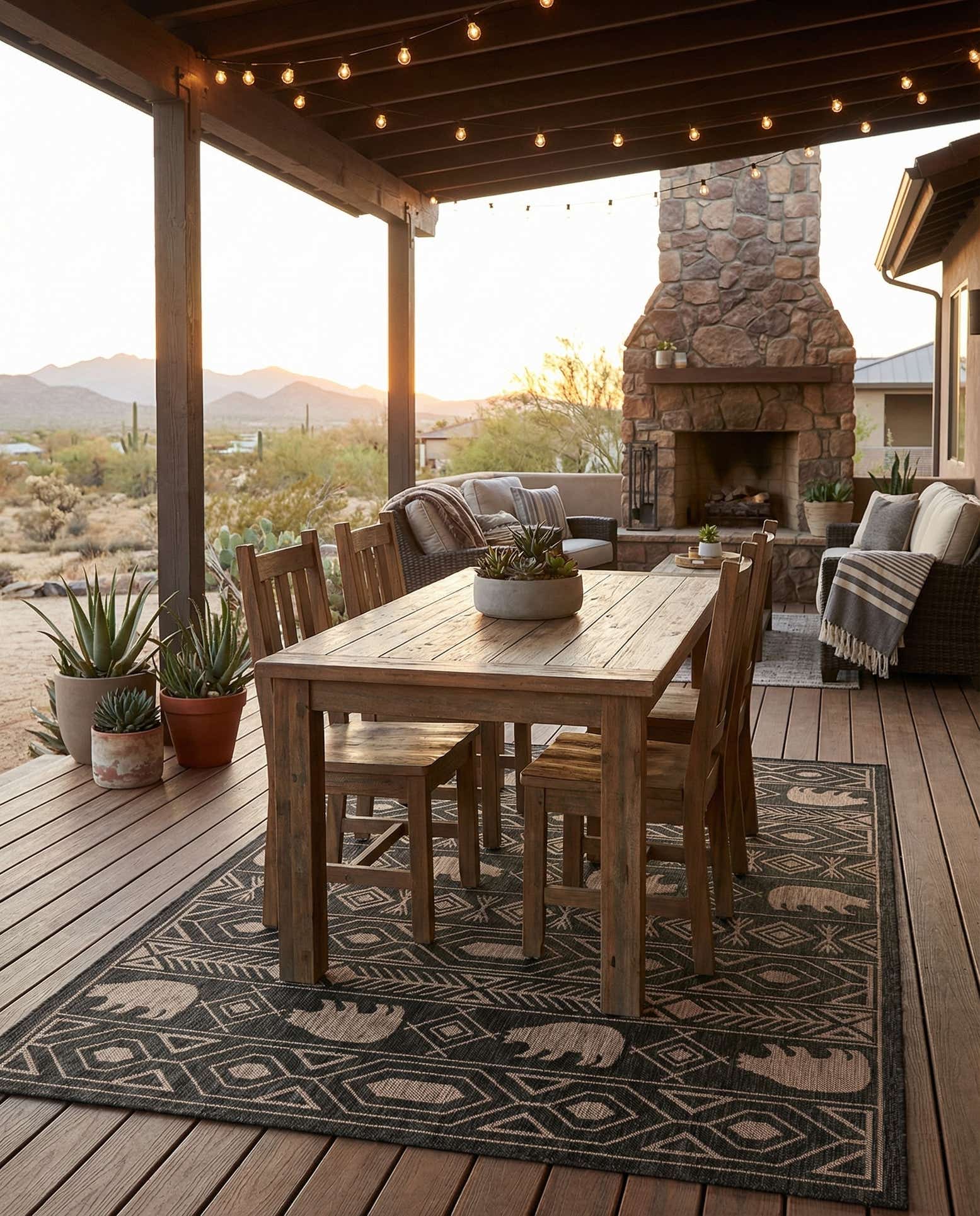 5' 3 x 8' Easy-Clean Southwestern Indoor / Outdoor Rug