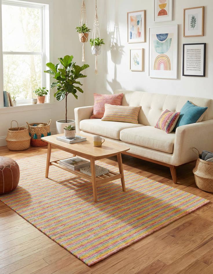 Detail image of 4' 1 x 6' 1  Hand Woven Happy Rugs Happy Home Wool