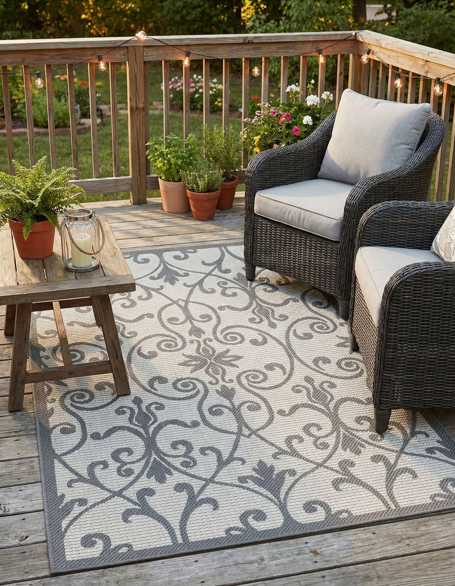 Gray 100cm x 155cm Easy-Clean Botanical Indoor / Outdoor Rug | AU Rugs