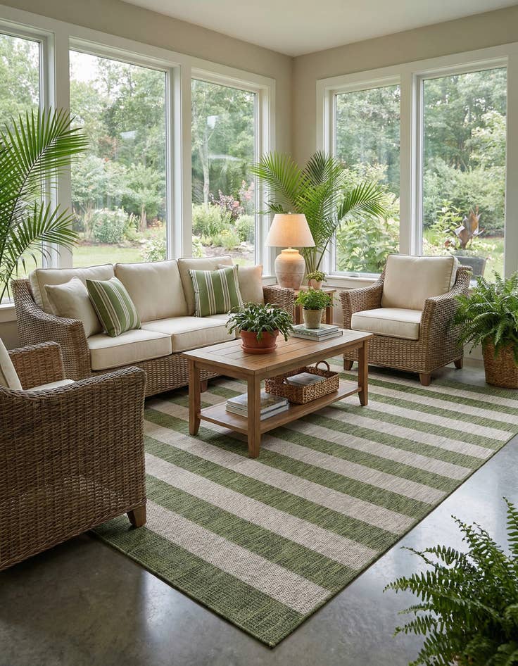 Detail image of 7' 10 x 11'  Washable Striped Indoor / Outdoor Rug