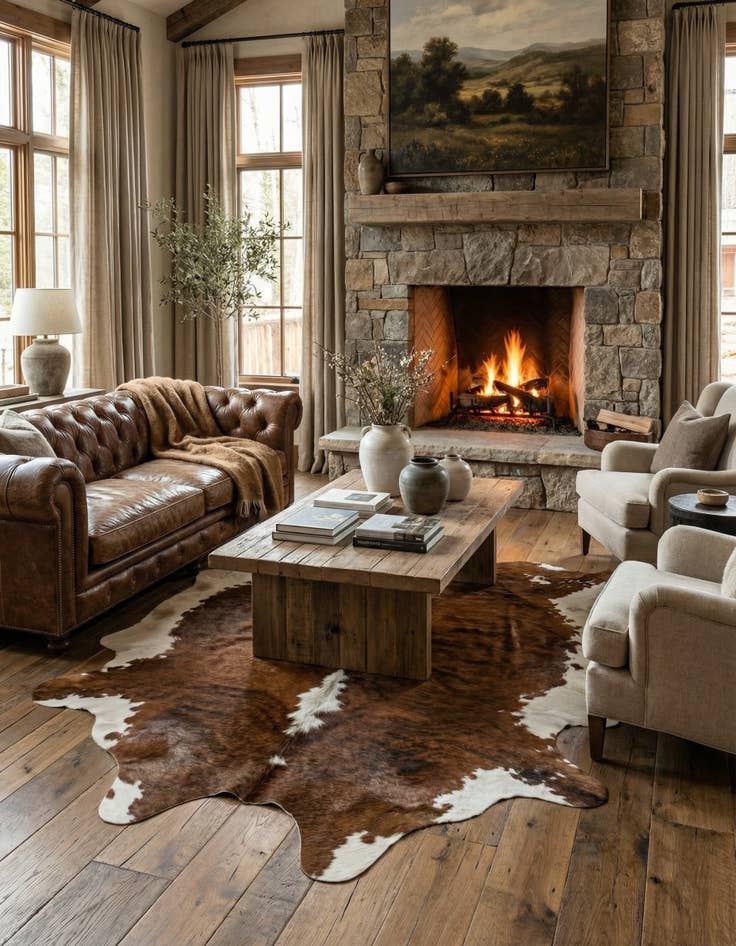 Detail image of 6' 3 x 6' 8 Cowhide Leather Square Rug