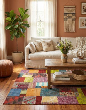 3' 10 x 5' 8 Hand Woven Kilim Patchwork Wool Rug