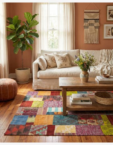 3' 10 x 5' 8 Hand Woven Kilim Patchwork Wool Rug