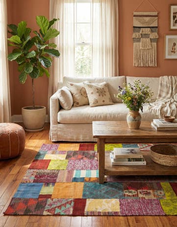 3' 10 x 5' 8 Hand Woven Kilim Patchwork Wool Rug