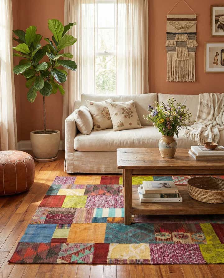 3' 10 x 5' 8 Hand Woven Kilim Patchwork Wool Rug