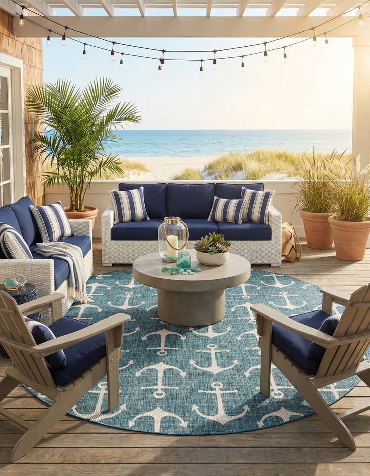 Detail image of  10' x 10'  Washable Coastal Indoor / Outdoor Round Rug